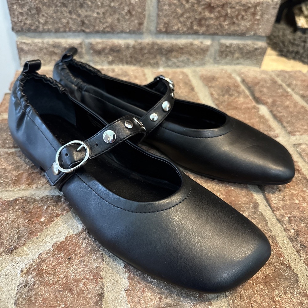 Open Edit Women's Mary Jane Studded Flats Black Size 8M‎ Square Toe #446